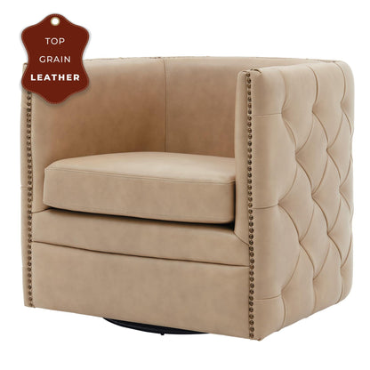 New Pacific Direct Leslie Top Grain Leather Swivel Tufted Chair  - 1900152-427