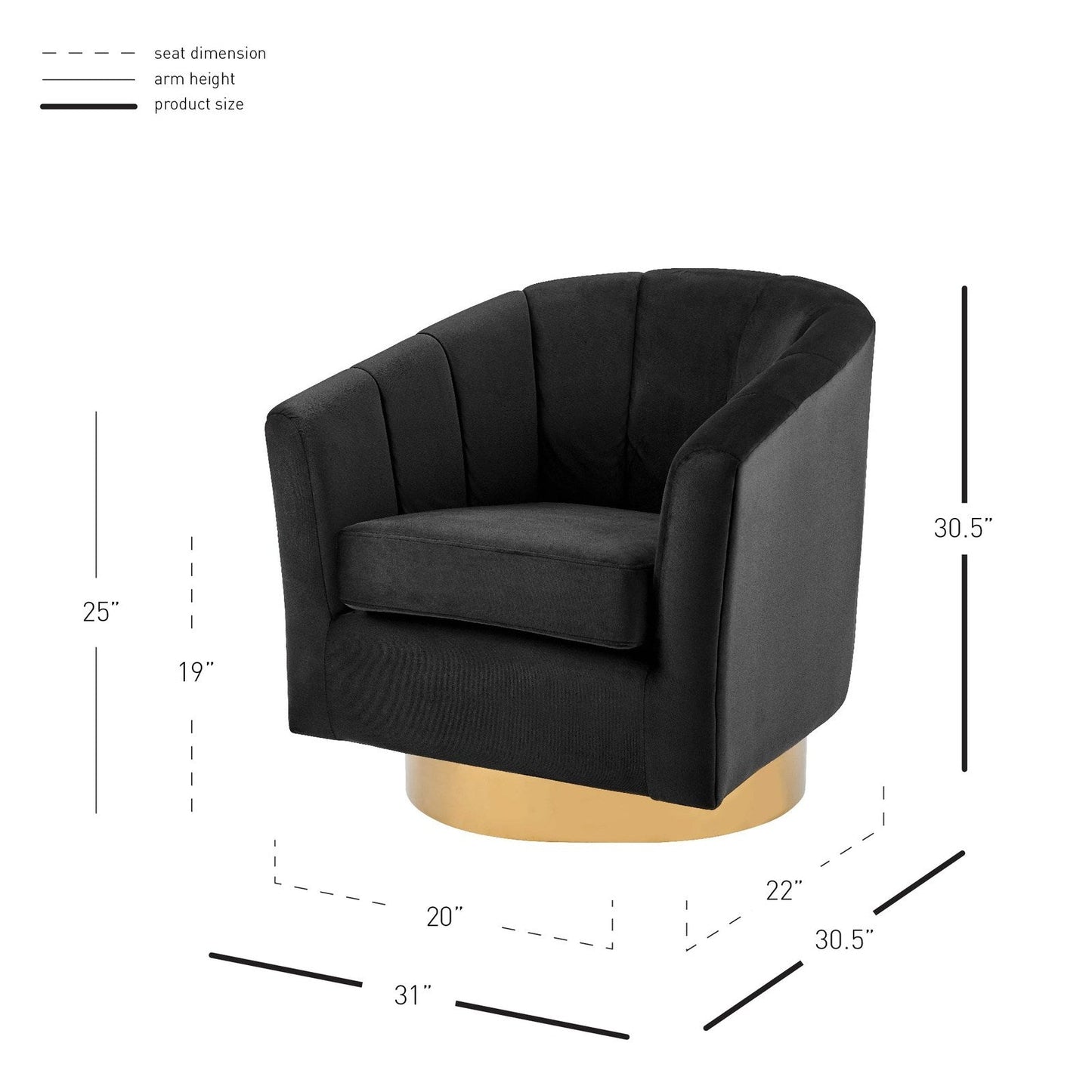 New Pacific Direct Natasha Velvet Fabric w/ Gold Metal Swivel Accent Arm Chair  - 1900187-575