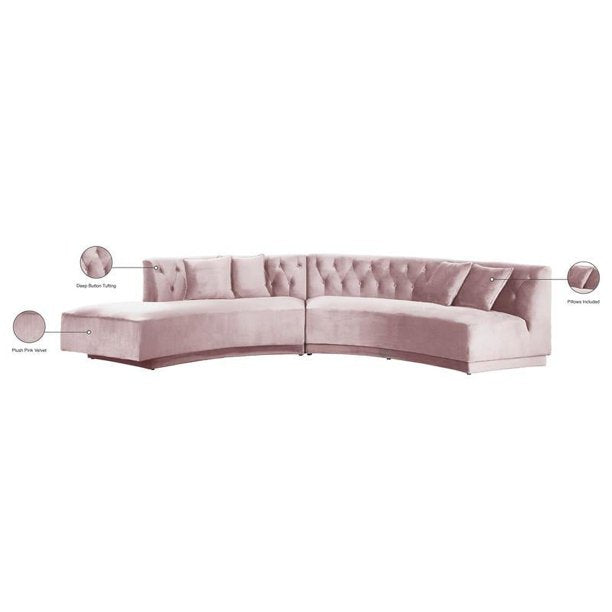 Meridian Furniture Kenzi 2pc Velvet Sectional in Pink - 641Pink-Sectional