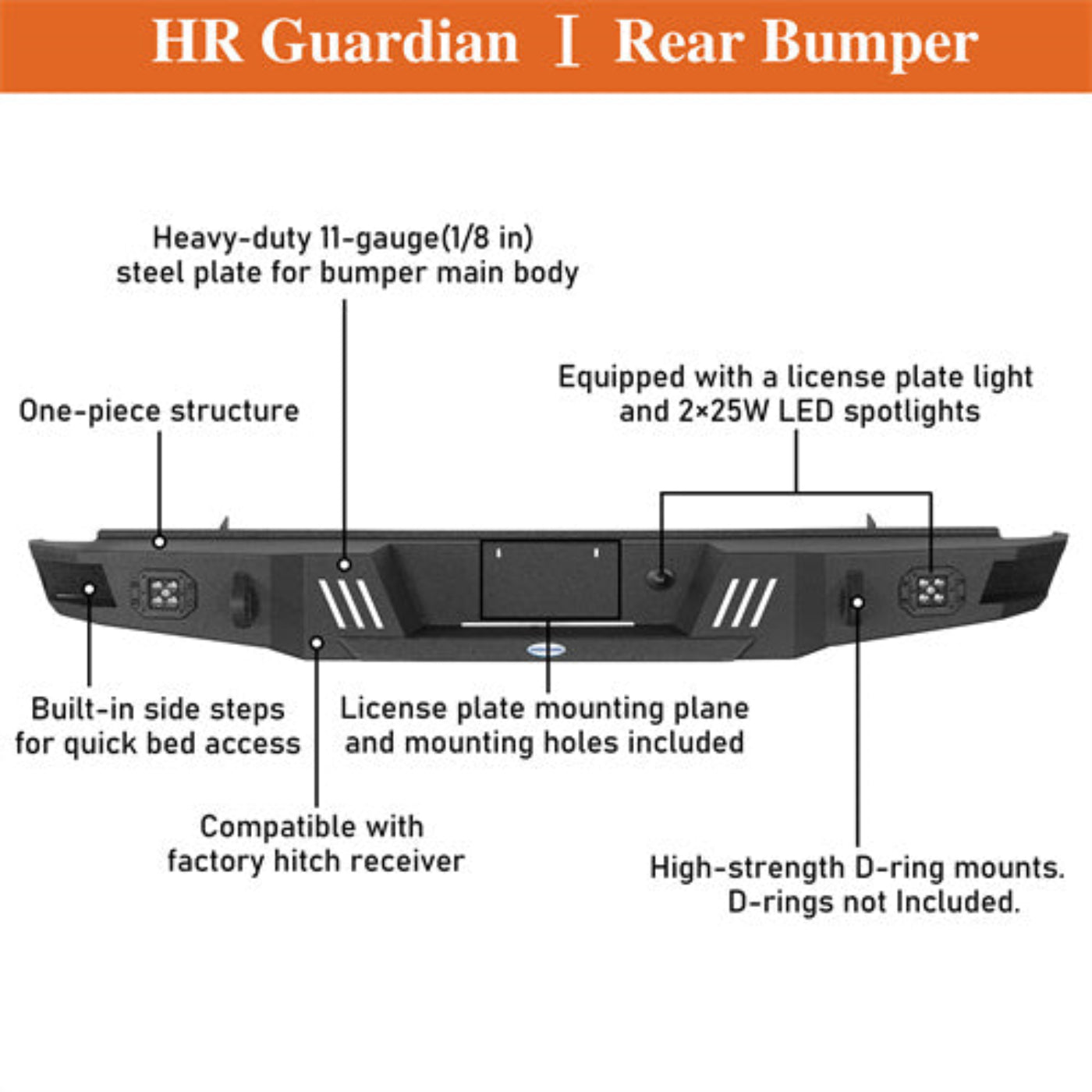 1992-1996 Ford Rear Bumper F-150 F-250 F-350 - Hooke Road - HE.8541