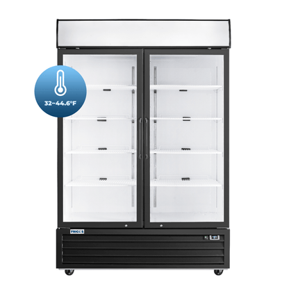 Frigos Merchandiser Refrigerator 54" Width Black Swing Glass 2 Door with LED Lighting with Aluminum Interior with 304 Stainless Steel Floor - FG-MR-2D-G