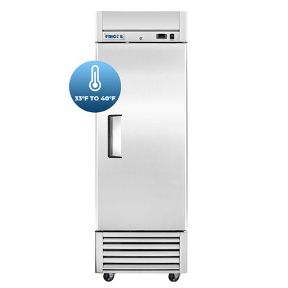 Frigos Commercial Reach in Refrigerator 27" Width Solid Single Door 21 Cu Ft with Aluminum Interior with 304 Stainless Steel Floor - FG-RF-1D
