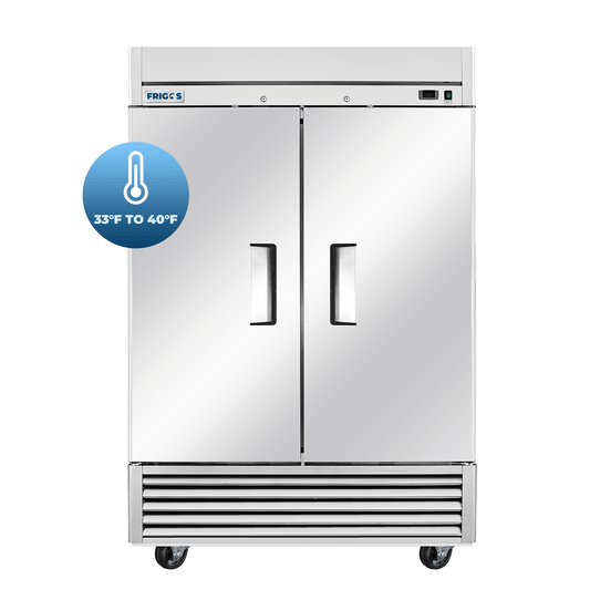 Frigos Commercial Reach in Refrigerator 54" Width Solid 2 Door 47 Cu Ft with Aluminum Interior with 304 Stainless Steel Floor - FG-RF-2D