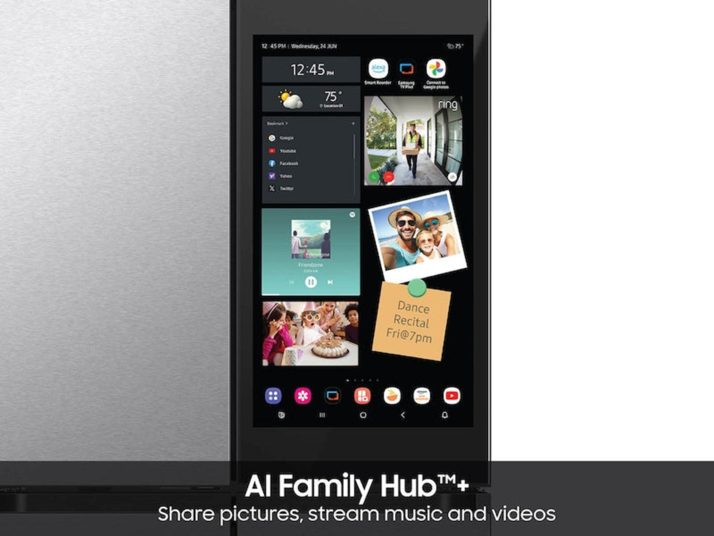 SAMSUNG Bespoke 36" 23 cu. ft. Counter Depth 4-Door Flex Refrigerator with AI Family Hub+ & AI Vision Inside in Stainless Steel - RF23DB9900QDAA