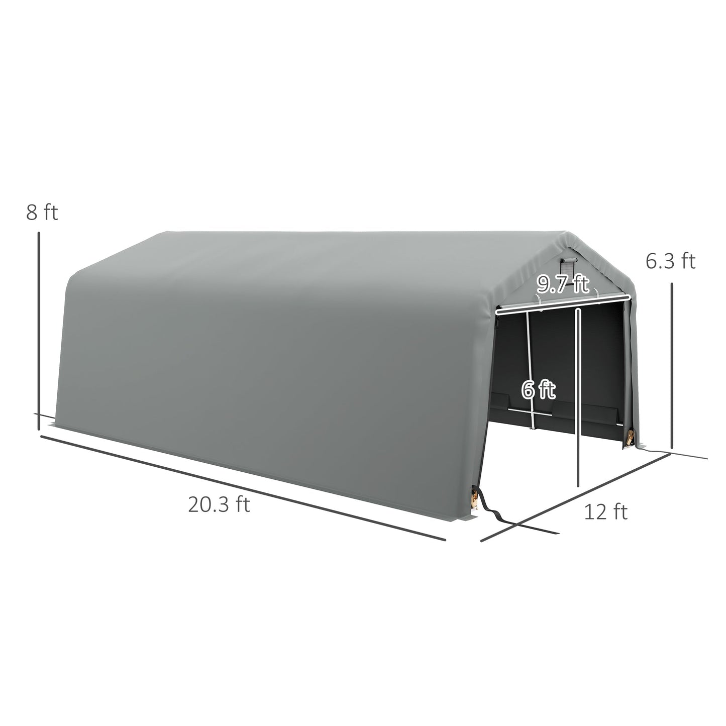 Outsunny 12' x 20' Portable Garage, Heavy Duty Carport, Ventilation Windows, Large Roll-up Door, Gray - 84C-451V00LG