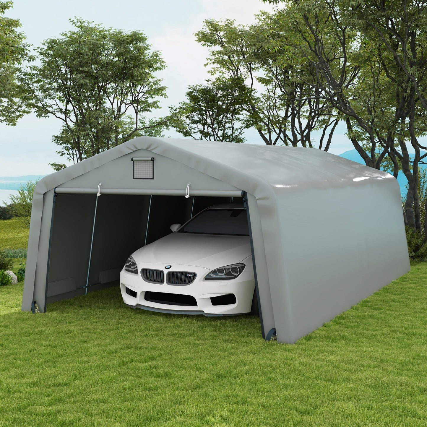 Outsunny 12' x 20' Portable Garage, Heavy Duty Carport, Ventilation Windows, Large Roll-up Door, Gray - 84C-451V00LG