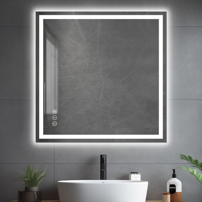 Awoco LED Bathroom Mirror with Light, Lighted Vanity Mirror with Backlit and Front Light, Dimmable Anti-Fog Memory Function Lighted Mirror with 3 Colors for Bathroom Wall - AWC-LM20S28