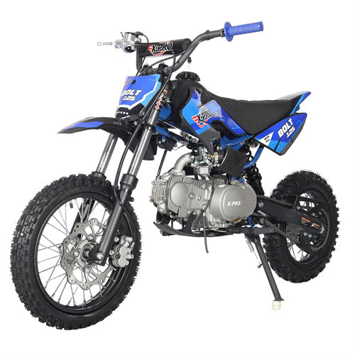 X-PRO Bolt 125cc Dirt Bike with 4-Speed Semi-Automatic Transmission, Kick Start, Big 14"/12" Tires! Zongshen Brand Engine - DB-K027-Blue