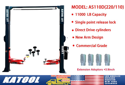 Katool Two Post Asymmetrical Vehicle Lift 11,000lbs Single Point Lock Release - KT-AS110D