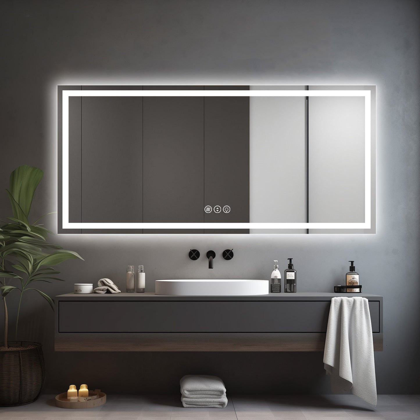 Awoco LED Bathroom Mirror with Light, Lighted Vanity Mirror with Backlit and Front Light, Dimmable Anti-Fog Memory Function Lighted Mirror with 3 Colors for Bathroom Wall - AWC-LM20S28