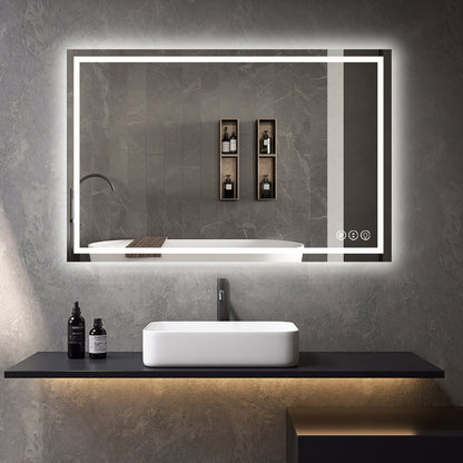 Awoco LED Bathroom Mirror with Light, Lighted Vanity Mirror with Backlit and Front Light, Dimmable Anti-Fog Memory Function Lighted Mirror with 3 Colors for Bathroom Wall - AWC-LM20S28