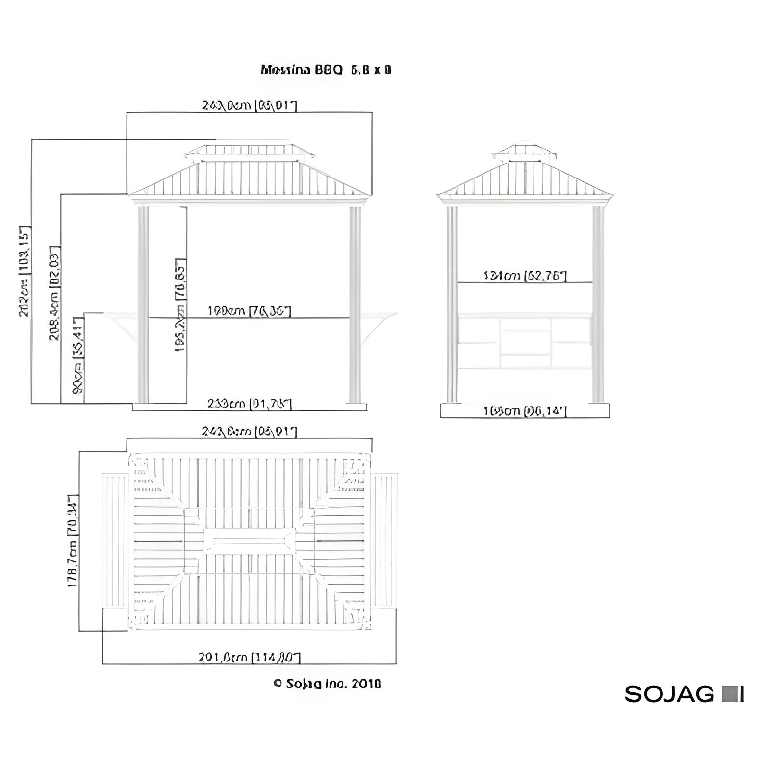 Sojag Gazebo BBQ Messina Grill 6 x 8 ft - Dark grey