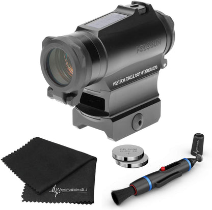 Holosun HS515CM Military Grade Micro Red Circle Dot Sight/Solar Panel/QD Mount Optics Lens Cleaning Pen, Extra Battery and Lens Cleaning Cloth Bundle