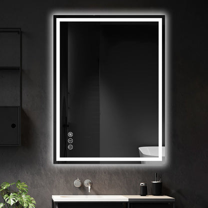 Awoco LED Bathroom Mirror with Light, Lighted Vanity Mirror with Backlit and Front Light, Dimmable Anti-Fog Memory Function Lighted Mirror with 3 Colors for Bathroom Wall - AWC-LM20S28