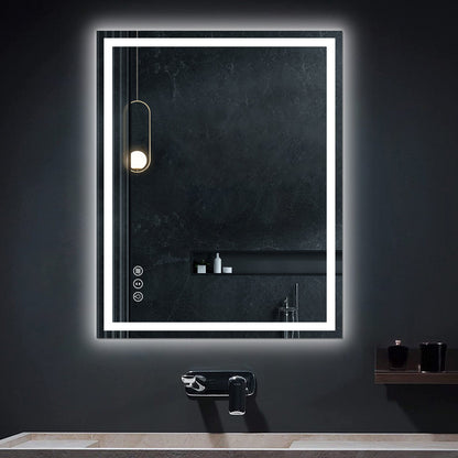 Awoco LED Bathroom Mirror with Light, Lighted Vanity Mirror with Backlit and Front Light, Dimmable Anti-Fog Memory Function Lighted Mirror with 3 Colors for Bathroom Wall - AWC-LM20S28