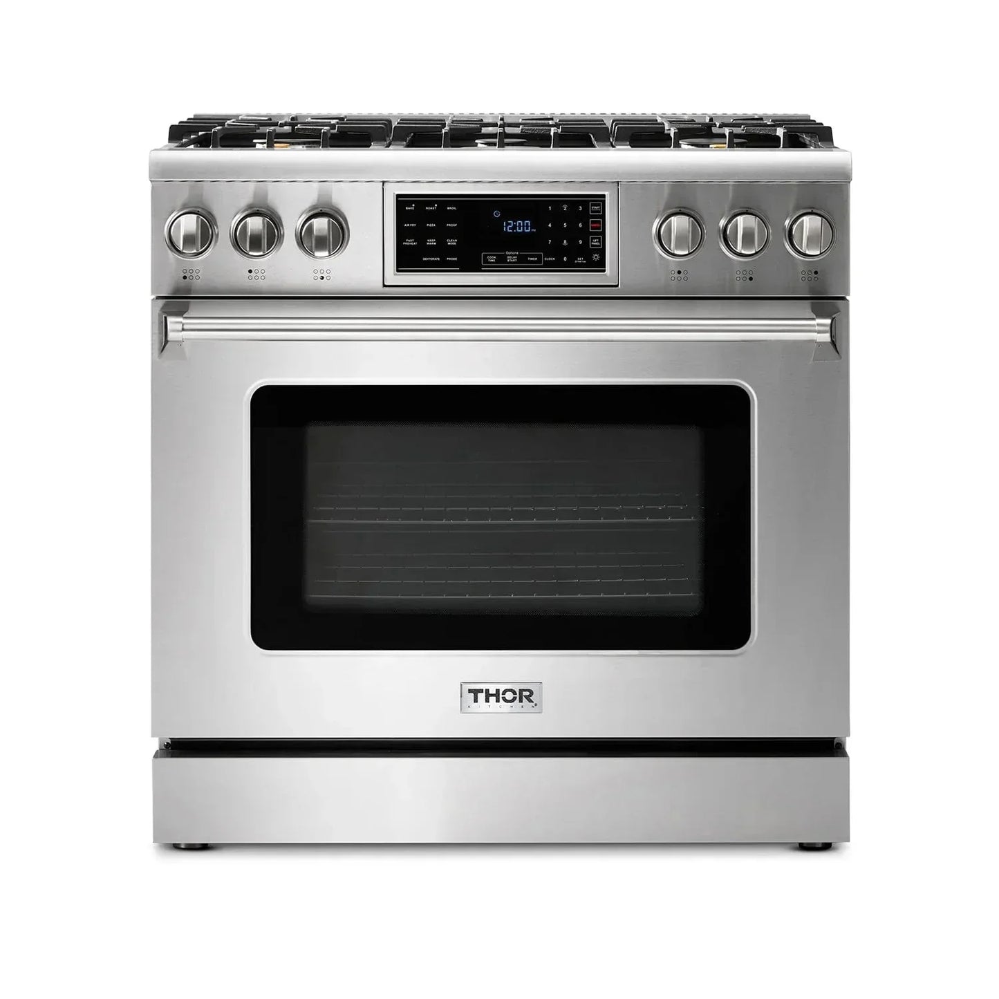 Thor Kitchen Appliance Package - 36 In. Propane Gas Range, Range Hood, AP-TRG3601LP-C