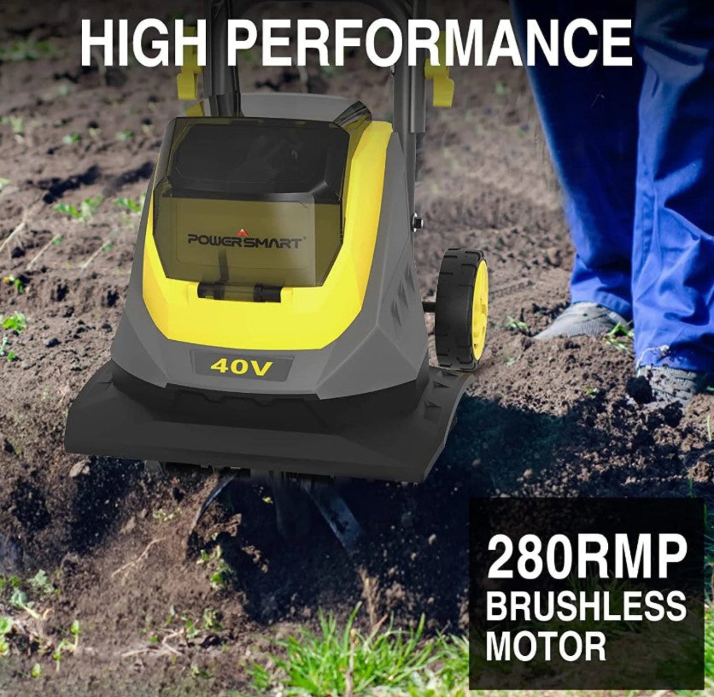 Powersmart Cordless Garden Tiller/Cultivator 40V 12 Inch (2) 4.0Ah Battery and Charger New - PS76221A