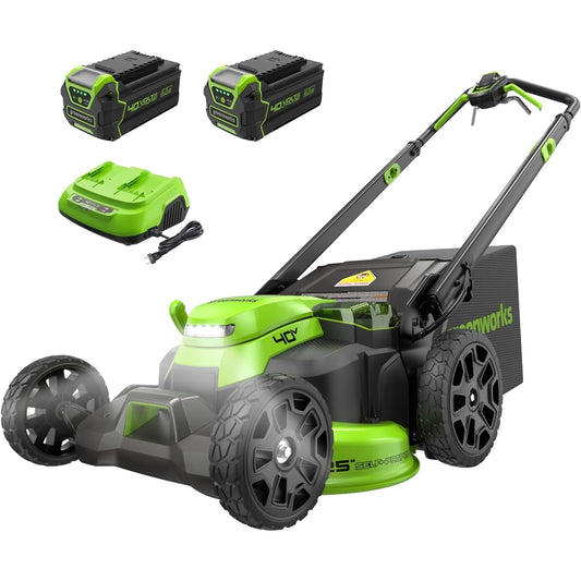 Greenworks 40V 25" Cordless Battery Brushless Dual Blade Self-Propelled Lawn Mower w/ (2) 4.0Ah Batteries & Dual Port Charger - 2543802