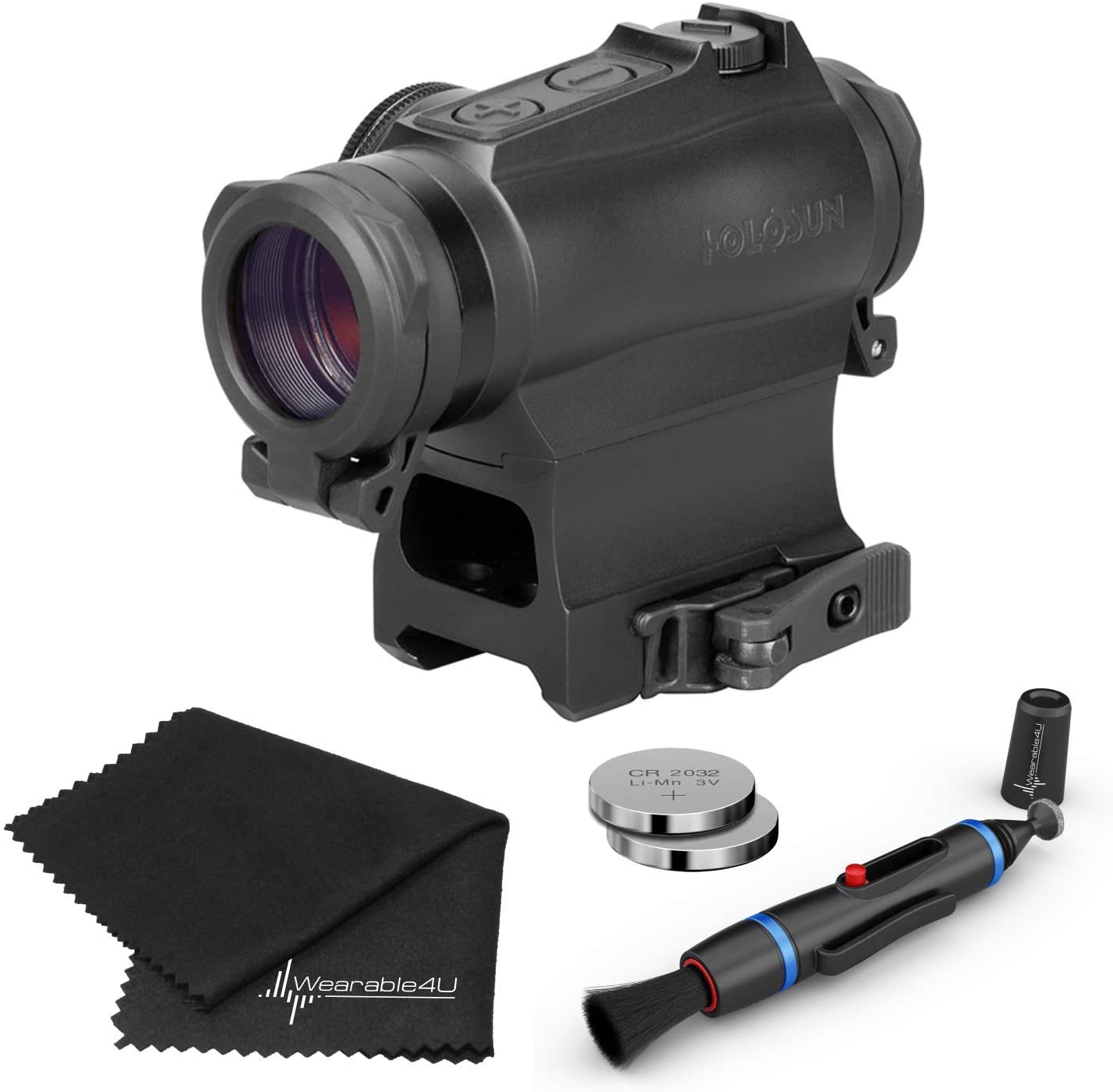 Holosun HS515GM Military Grade Micro Red Dot Sight Lens Cleaning Pen, Extra Battery and Lens Cleaning Cloth Bundle by Wearable4U