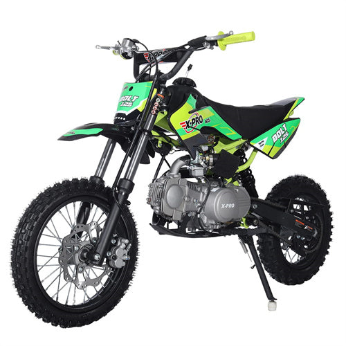 X-PRO Bolt 125cc Dirt Bike with 4-Speed Manual Transmission, Kick Start, Big 14"/12" Tires! Zongshen Brand Engine - DB-K026-Green