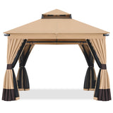 Mastercanopy 10x10 Outdoor Patio Gazebo with Double Roofs, Mosquito Netting and Privacy Screens - B0CWQFDTYQ