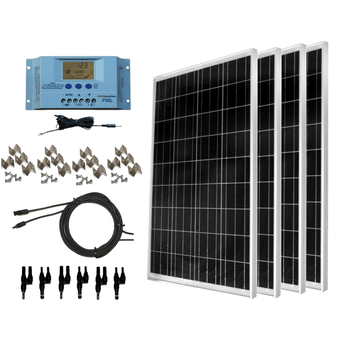 WindyNation 400 Watt Solar Panel Kit With LCD Charge Controller New - SOK-400WP-P30L