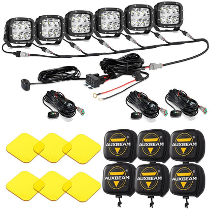 Auxbeam 6/8Pcs 5 Inch 132W Amber DRL LED Pod Lights with Power Harness - GP00011297