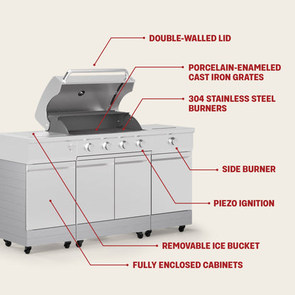 TYTUS Fresno 5-Burner LP/NG Convertible Grill in Stainless Steel + Ash Stone - TDT-021-0704
