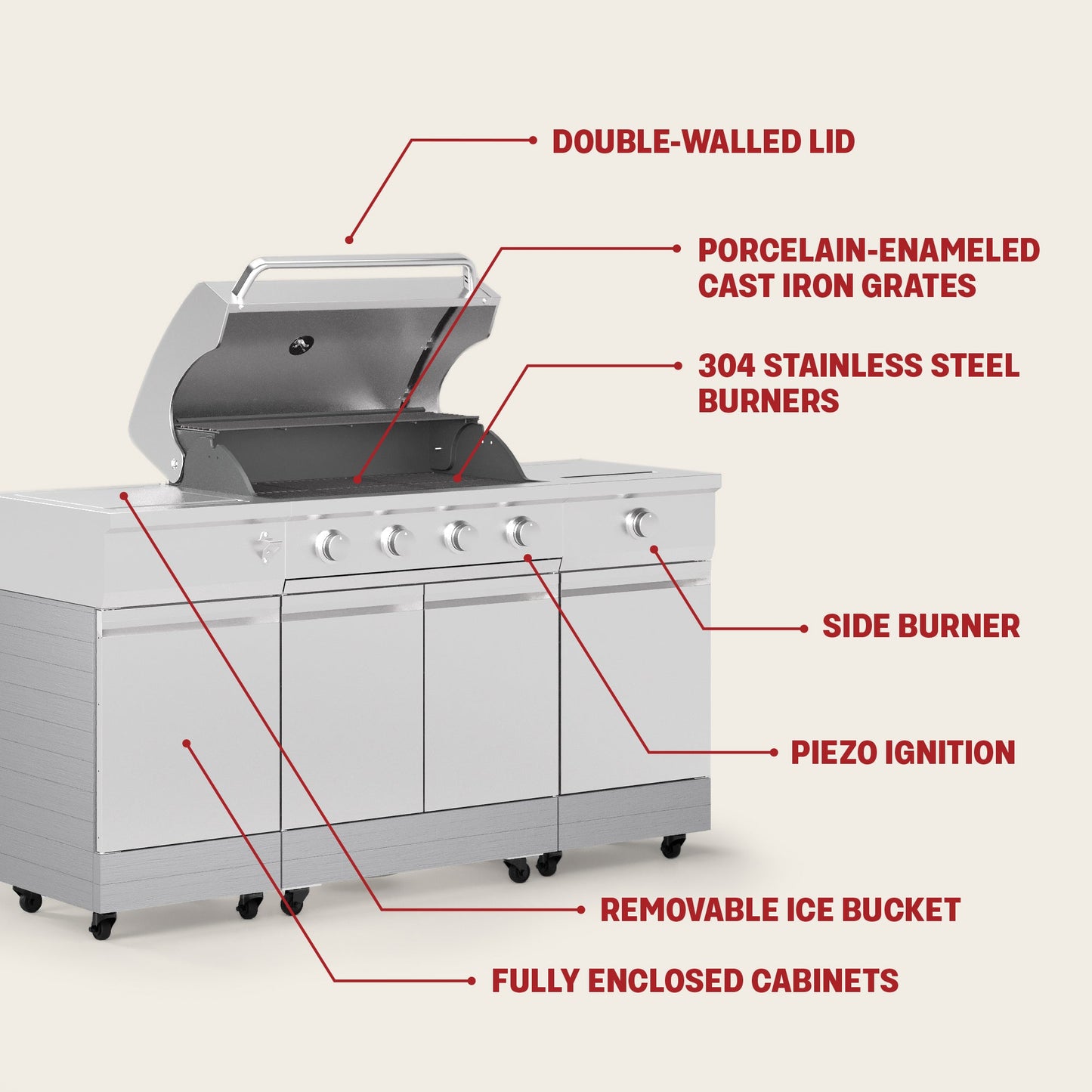 TYTUS Fresno 5-Burner LP/NG Convertible Grill in Stainless Steel + Shadow Stone - TDT-021-0702