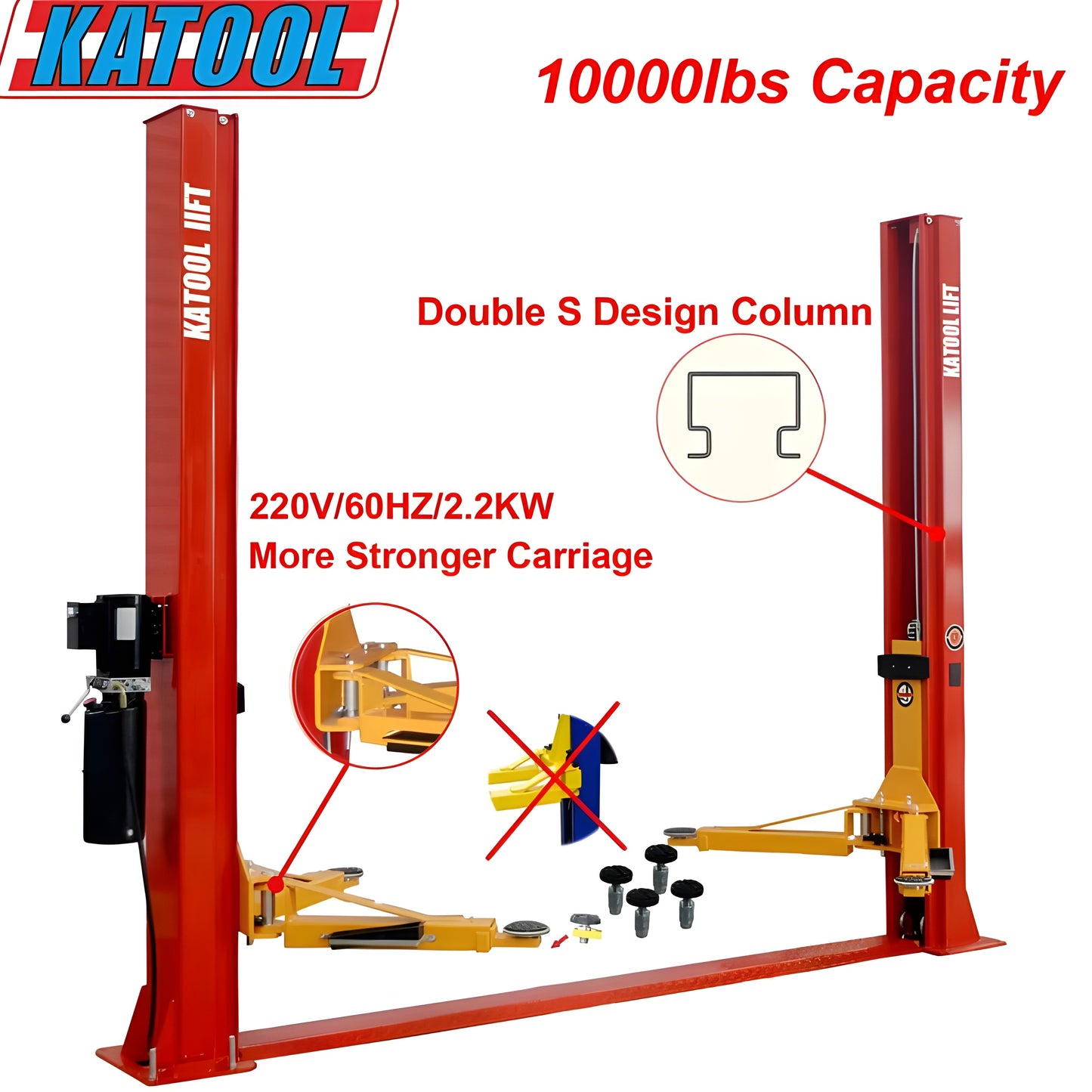 Katool Two Post Vehicle Lift 10,000lbs H100 - KT-H100