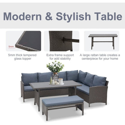 Outsunny 4 Pieces Patio Wicker Dining Sets, Outdoor PE Rattan Sectional Conversation Set - 860-109