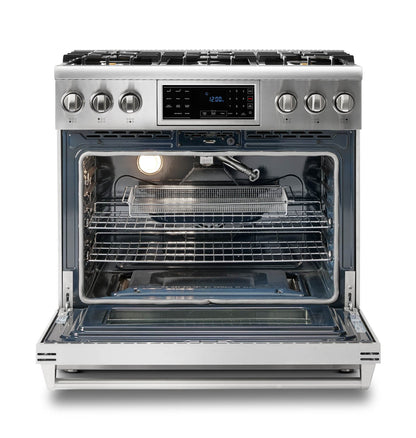 Thor Kitchen 2-Piece Appliance Package - 36-Inch Propane Gas Range, Tilt Panel & Premium Wall Mount Hood in Stainless Steel - AP2-TRG36B-LP