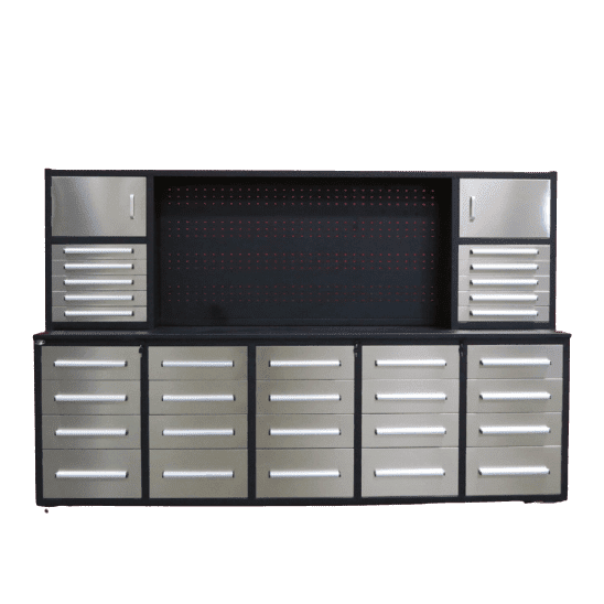 Chery Industrial 10' Storage Cabinet with Workbench 30 Drawers