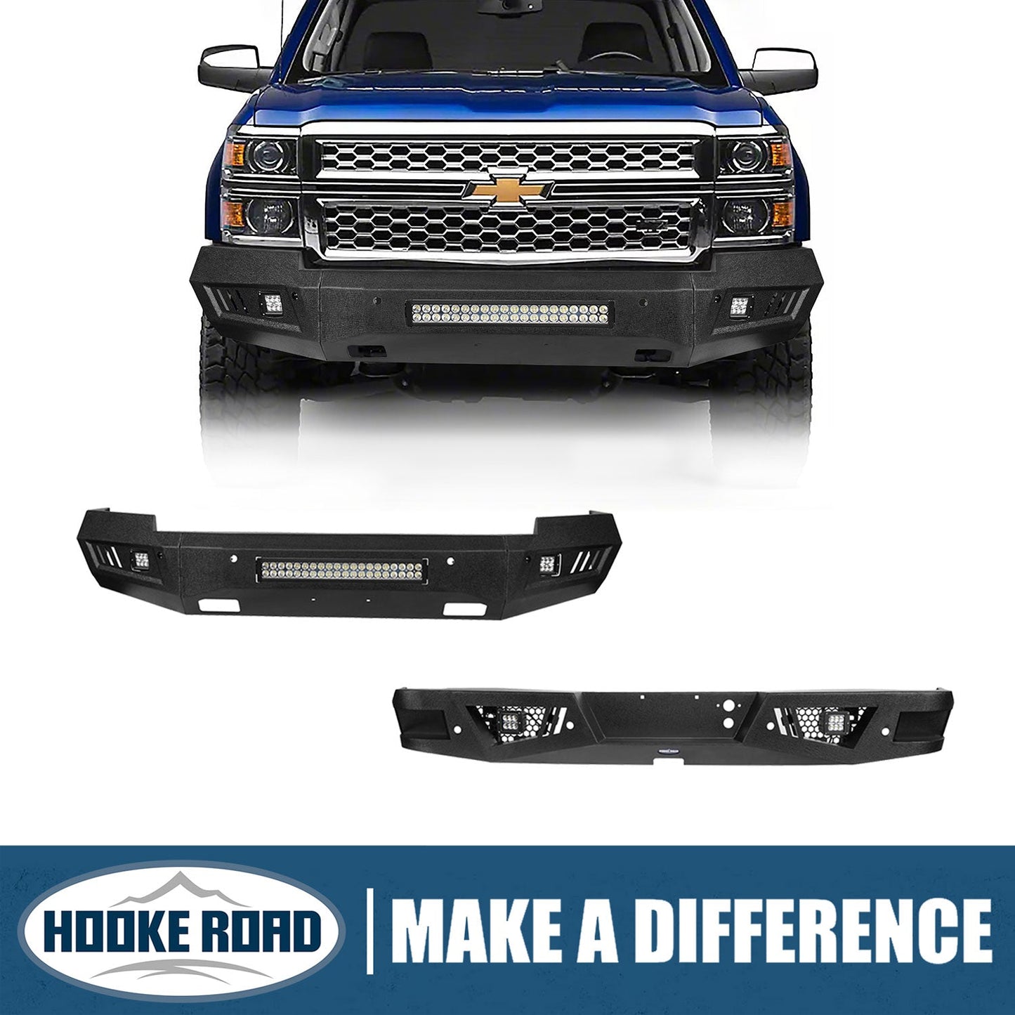 Hooke Road Chevrolet Front Bumper & Rear Bumper Combo(14-15 Chevy Silverado 1500) - HE.9022&HE.9024&Z01