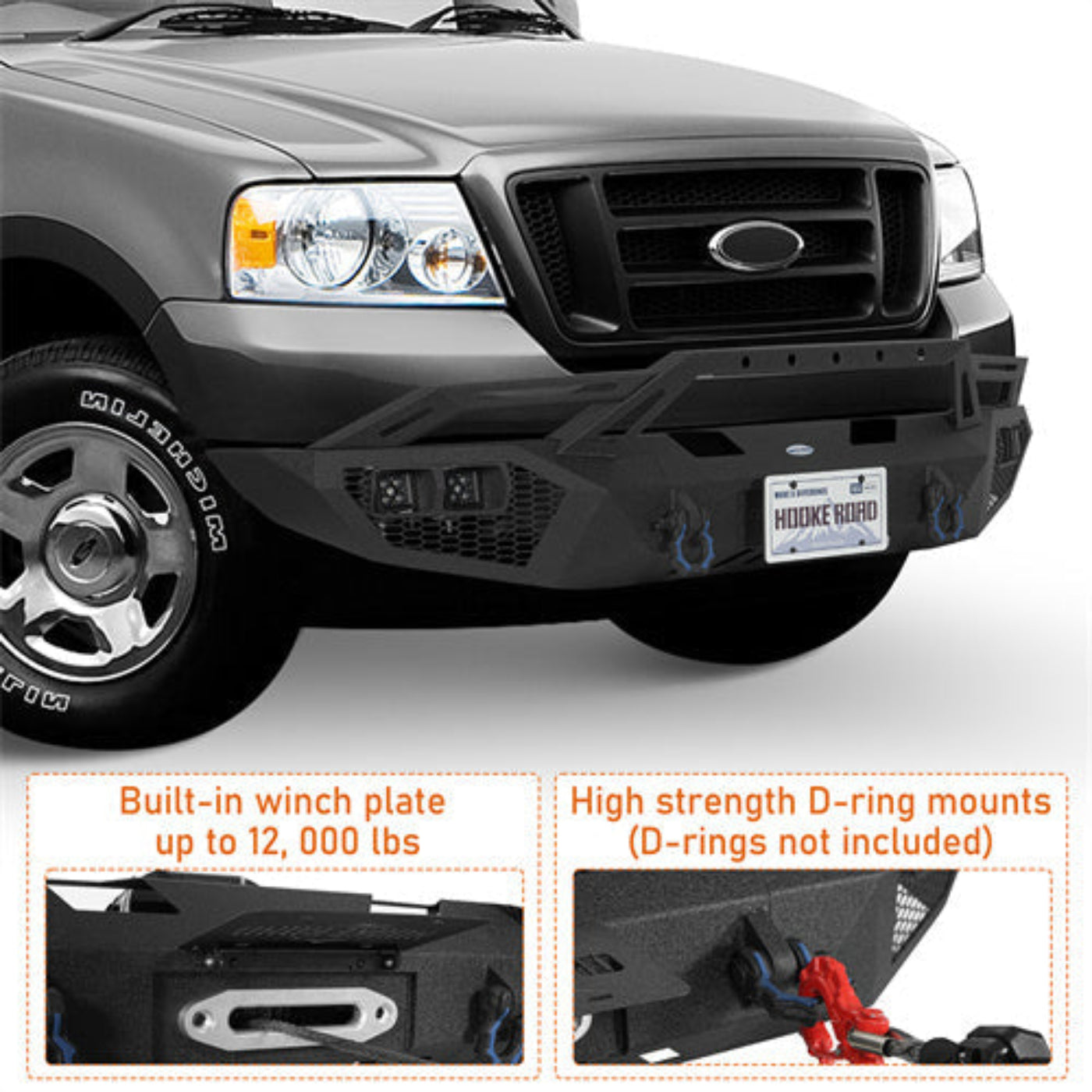 2004-2008 Ford F-150 Steel Front Bumper w/ Winch Plate - Hooke Road - HE.8007