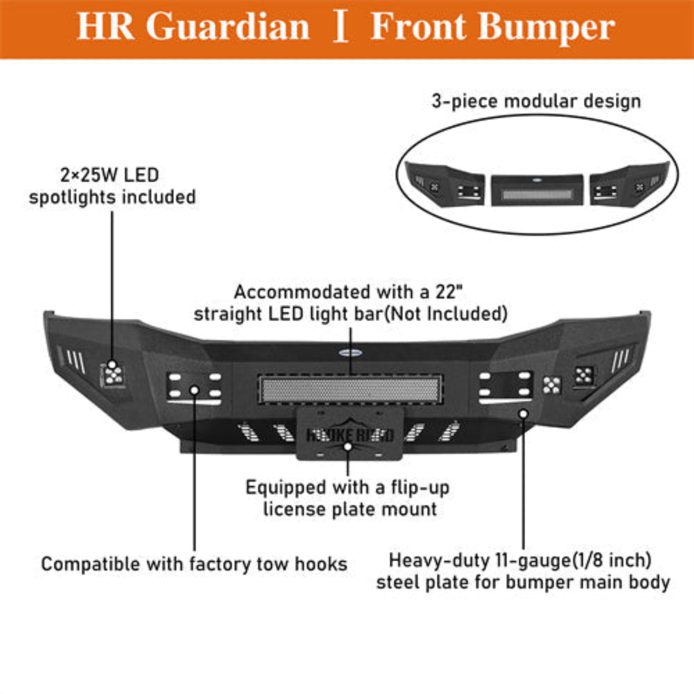 2006-2009 Dodge Ram 2500 3500 Front Bumper w/ Skid Plate - Hooke Road - HE.6483