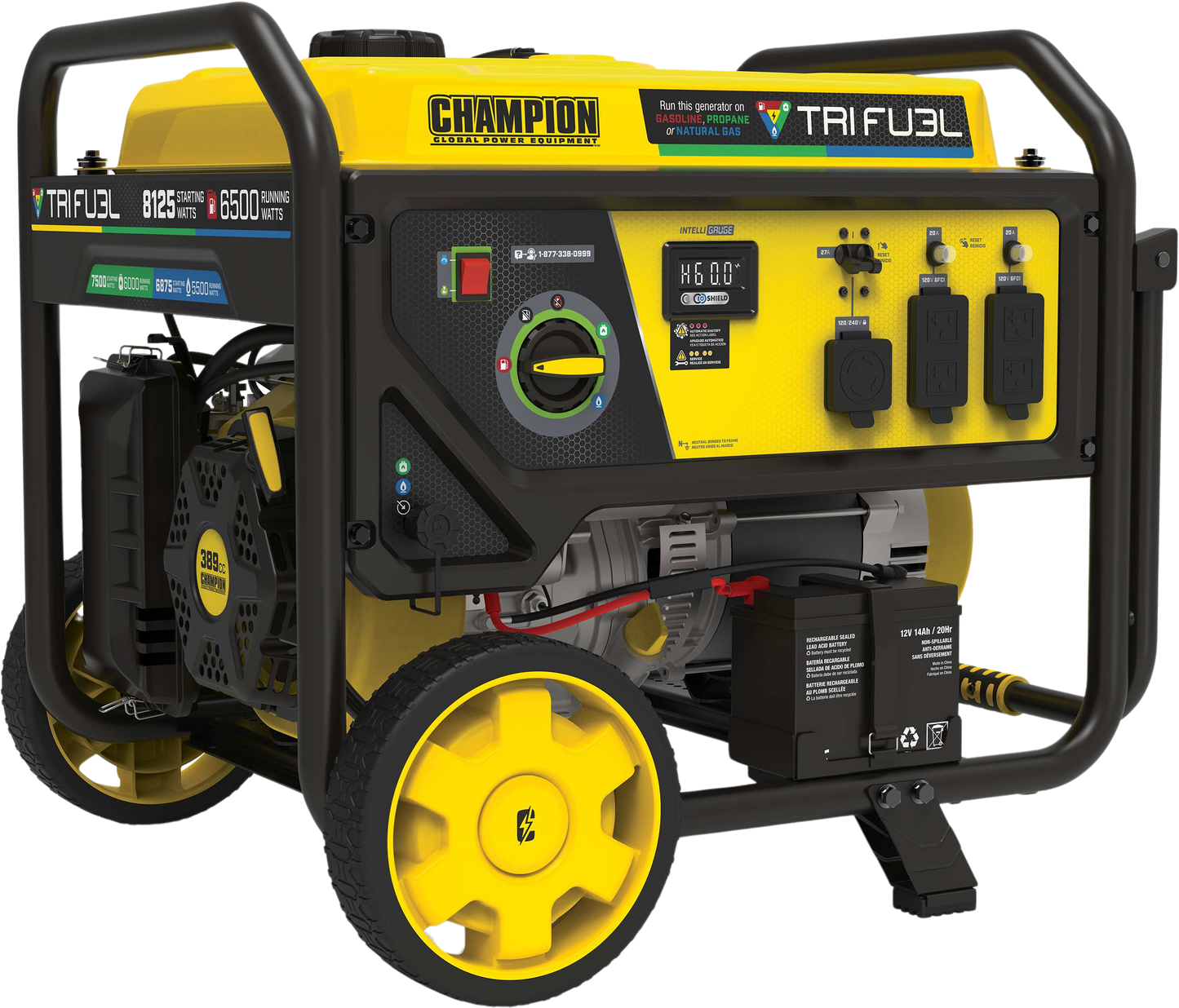 Champion 6500W/8125W Generator Tri-Fuel Gas Propane Natural Gas CO Shield Electric Start New - 201169