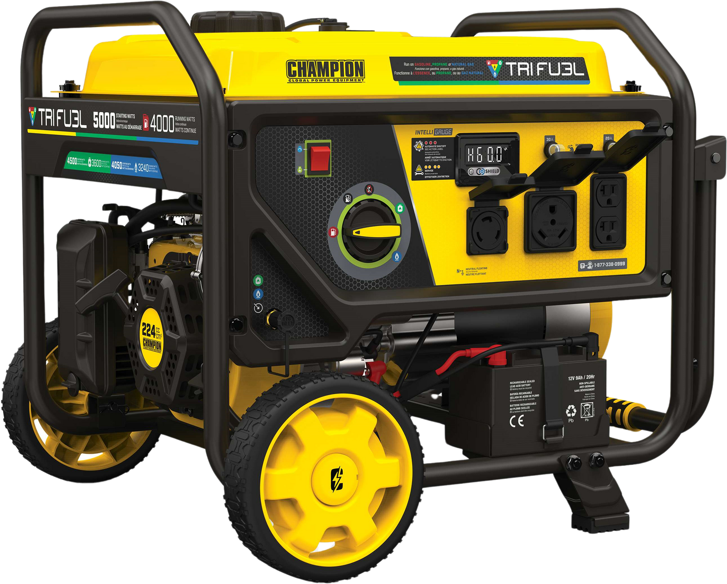 Champion 4000W/5000W Generator Tri-Fuel Gas Propane Natural Gas CO Shield Electric Start New - 201223