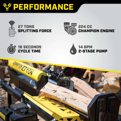 Champion 201312 27-Ton Log Splitter Horizontal/Vertical Full Beam Gas with Auto Return New