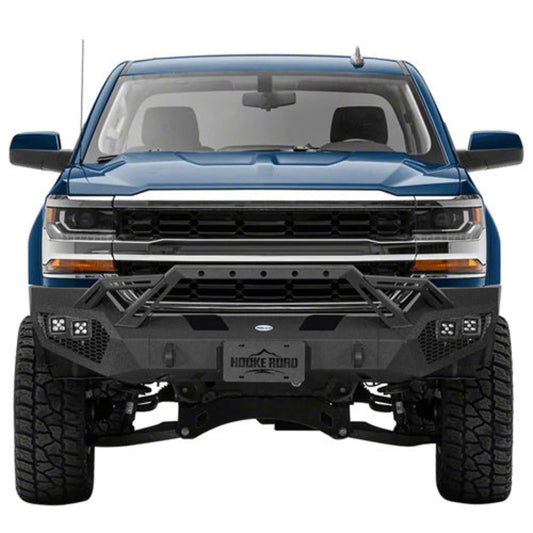 Front Bumper w/ Winch Plate & 4 × LED Lights (16-18 Chevy Silverado 1500) - Hooke Road - HE.9038A+HE.9038B