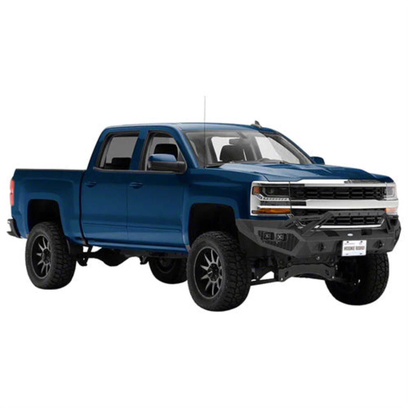 Front Bumper w/ Winch Plate & 4 × LED Lights (16-18 Chevy Silverado 1500) - Hooke Road - HE.9038A+HE.9038B