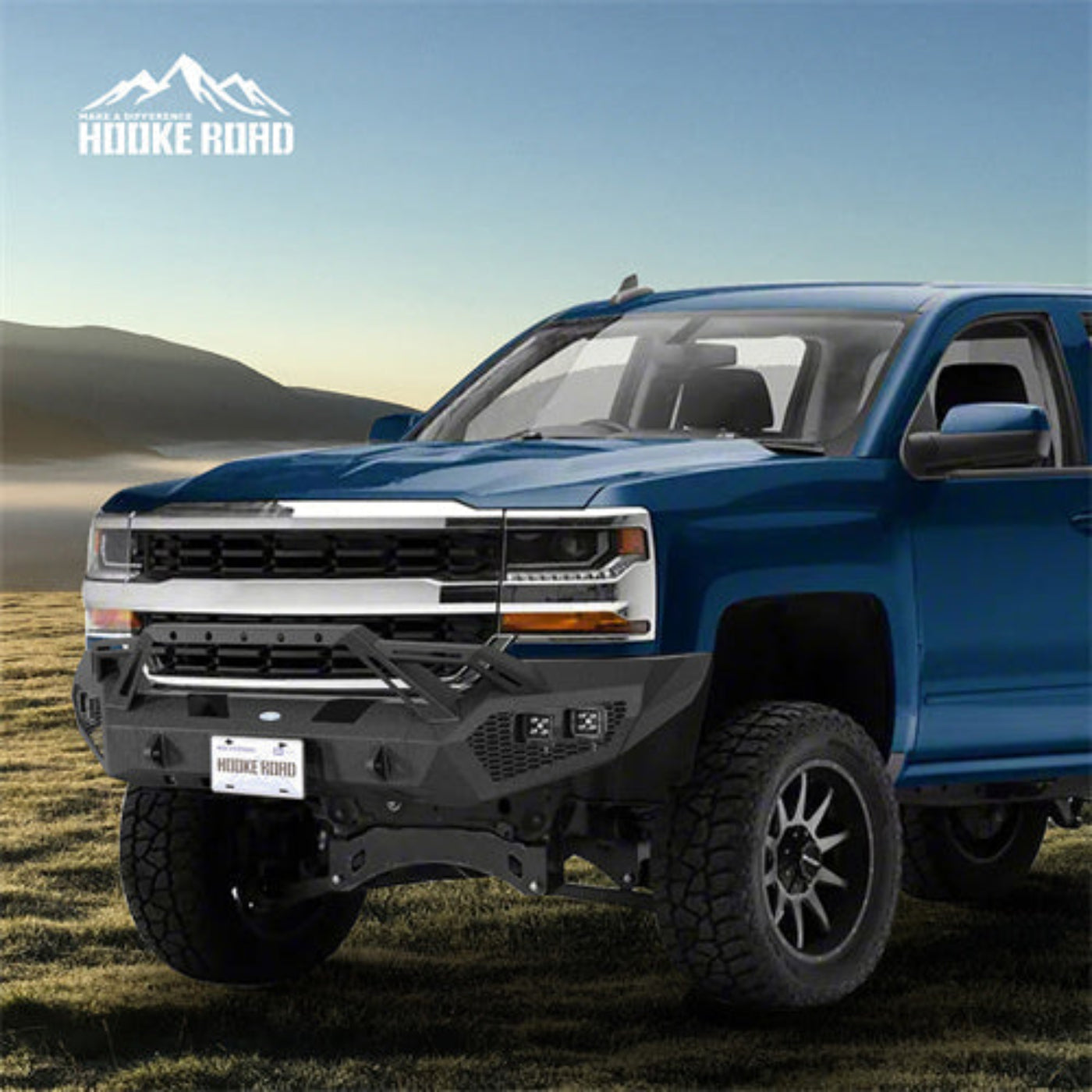 Front Bumper w/ Winch Plate & 4 × LED Lights (16-18 Chevy Silverado 1500) - Hooke Road - HE.9038A+HE.9038B