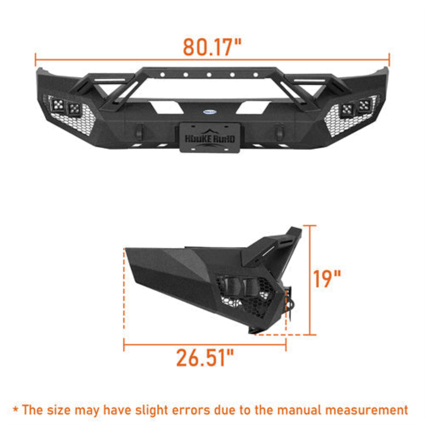 Front Bumper w/ Winch Plate & 4 × LED Lights (16-18 Chevy Silverado 1500) - Hooke Road - HE.9038A+HE.9038B
