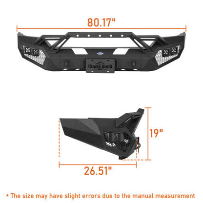 Front Bumper w/ Winch Plate & 4 × LED Lights (16-18 Chevy Silverado 1500) - Hooke Road - HE.9038A+HE.9038B