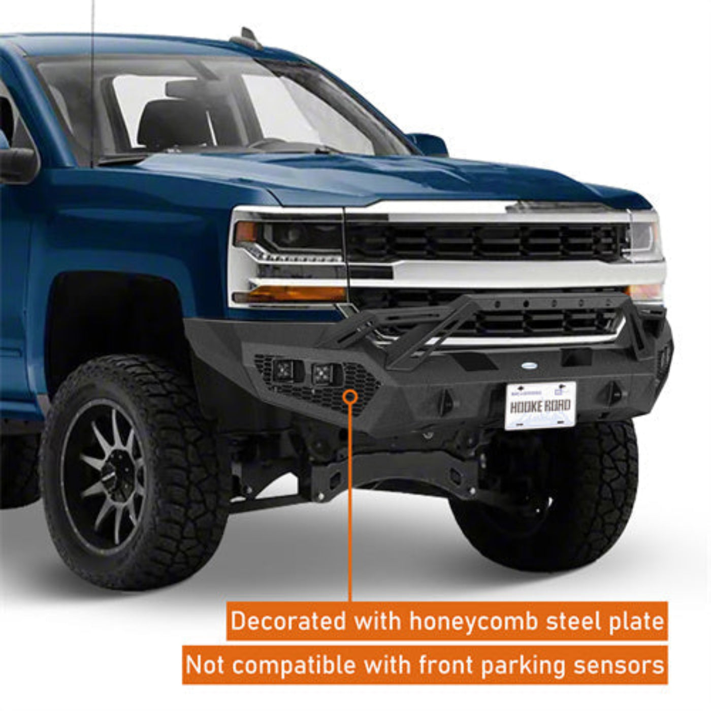 Front Bumper w/ Winch Plate & 4 × LED Lights (16-18 Chevy Silverado 1500) - Hooke Road - HE.9038A+HE.9038B
