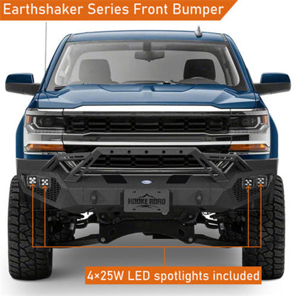 Front Bumper w/ Winch Plate & 4 × LED Lights (16-18 Chevy Silverado 1500) - Hooke Road - HE.9038A+HE.9038B