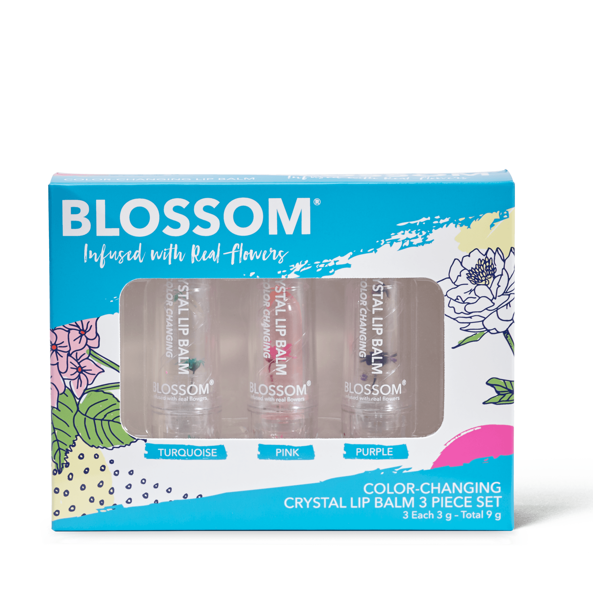 Blossom 3 Piece Set - Color-Changing Crystal Lip Balm
