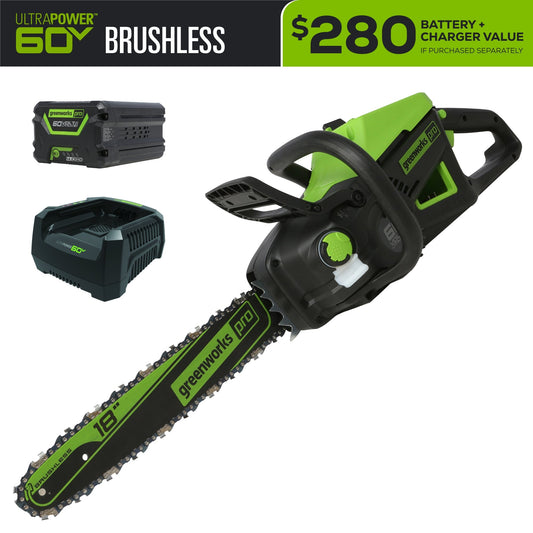 Greenworks 60V 18" Cordless Battery 2.0kW Chainsaw w/ 4.0 Ah Battery & Charger - 2019302