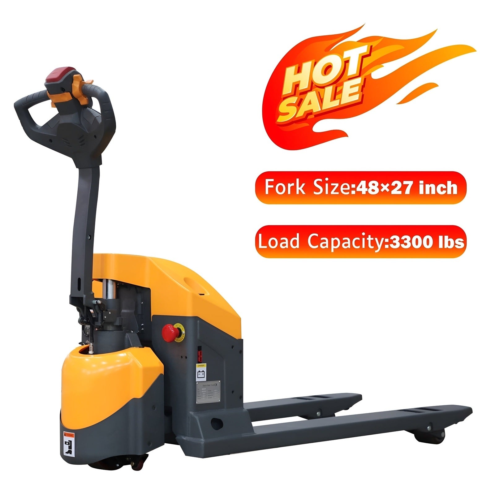 Apollolift Full Electric Pallet Jack With Emergency Key Switch 3300lbs Cap. 48" x27" - A-1029