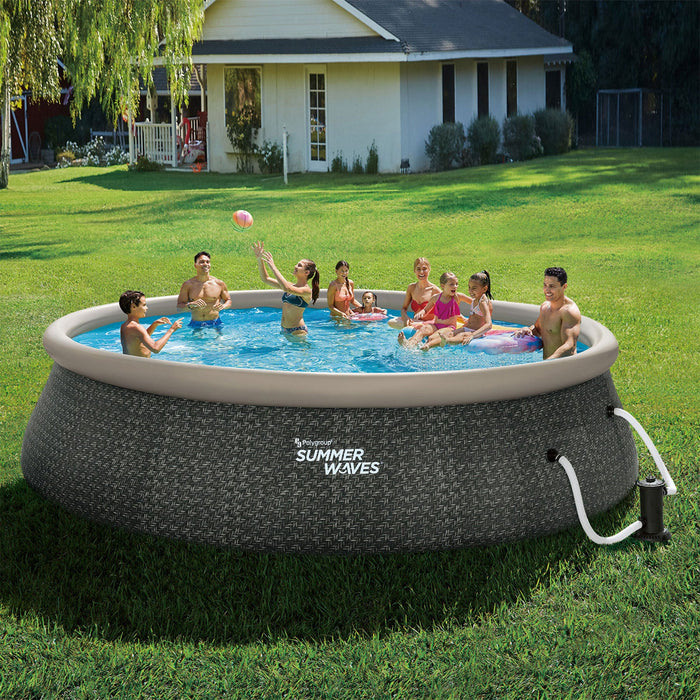 Summer Waves 18ft x 48in Quick Set Ring Above Ground Pool, Dark Gray Herringbone - 202932